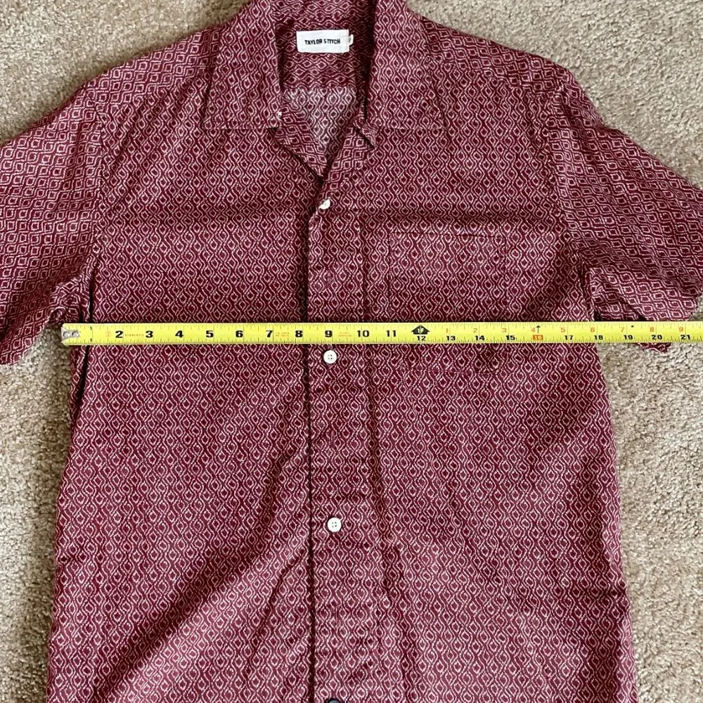 Taylor Stitch Shirt Mens 38 Linen Blend Geometric Button Up Short Sleeve Shirt - Picture 2 of 4